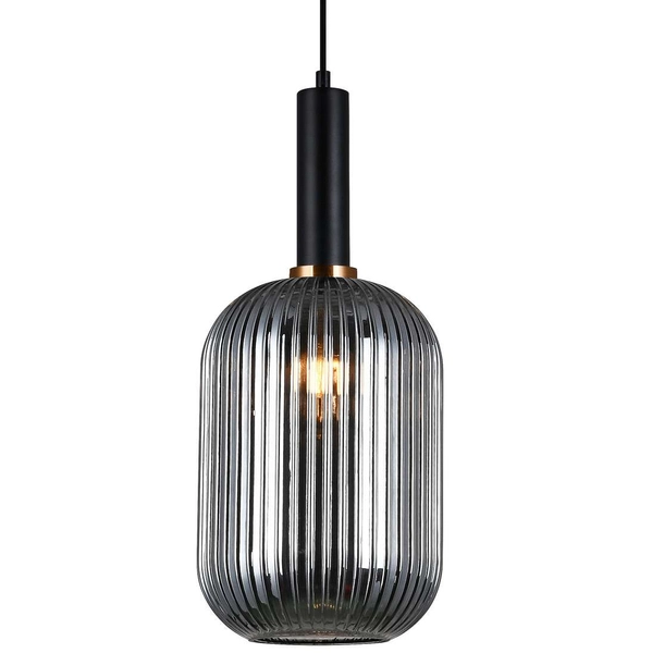 LAMPA wisząca ANTIOLA PND-5588-1L-BK+SG Italux plisowana OPRAWA szklany zwis czarny przydymiony