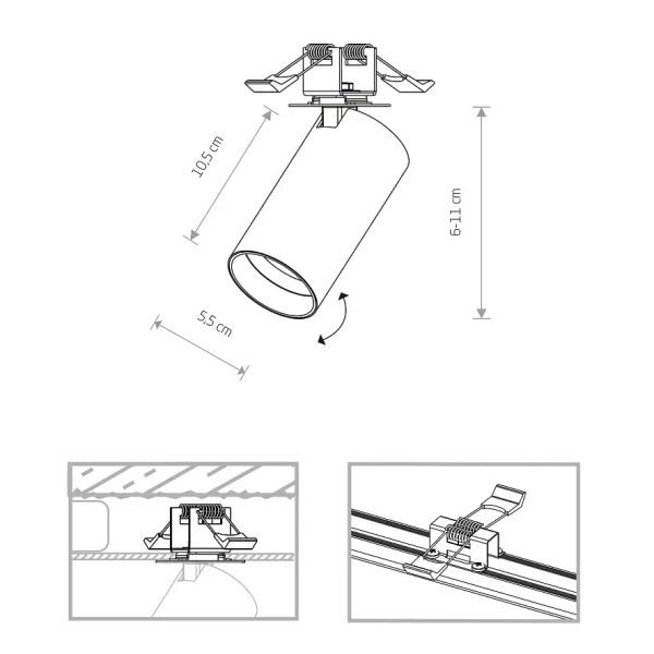 Podtynkowa tubka lampa MONO 7688 na korytarz czarna