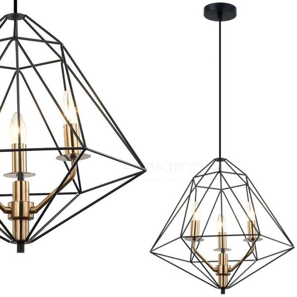 Świecznikowa LAMPA wisząca MARESMO PEN-6369-3-BKBR Italux druciana OPRAWA metalowy zwis klatka geometryczna czarna złota