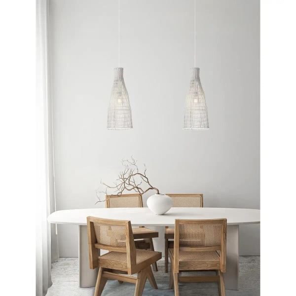 Ratanowa lampa wisząca boho GALIRIO LE45367 skandynawska biała