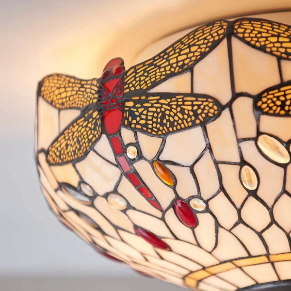 Sufitowa lampa tiffany Dragonfly 70723 witraż do jadalni beżowa kolorowa