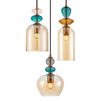 Lampa zwieszana Busco PND-30263-3A-BRO-AMB szkło bursztynowy złoty kolorowy