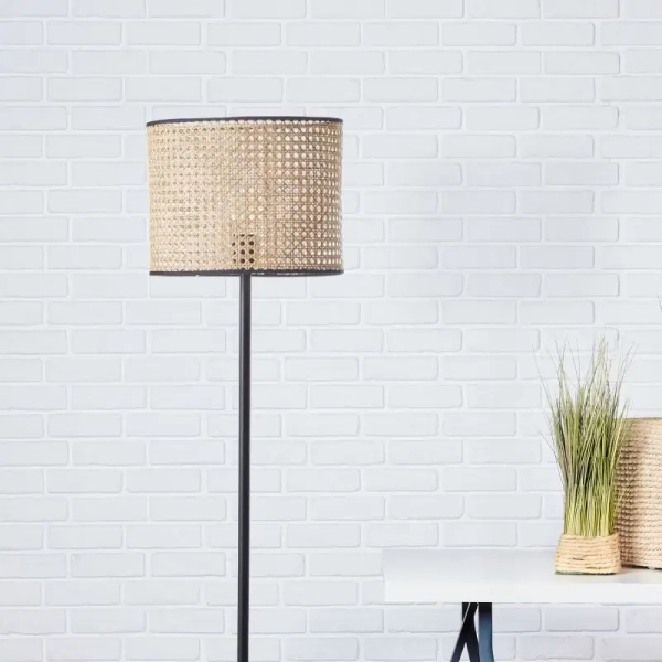 Podłogowa lampa do salonu Wiley 99091/09 ratanowa czarna beżowa