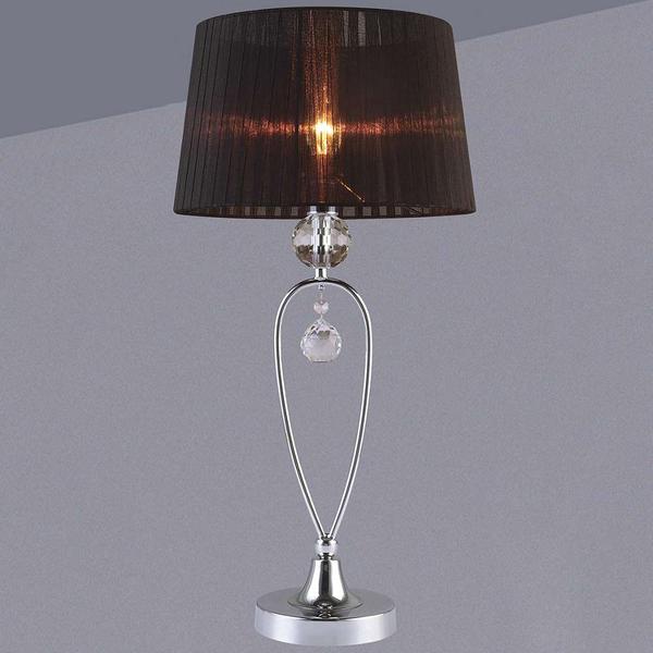 Stojąca LAMPKA biurkowa VIVIEN MTM1637-1 Italux abażurowa LAMPA stołowa z kryształkami crystal organza mgła chrom czarna
