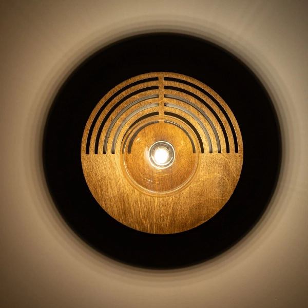 Naturalna ścienna lampa Lunar Wood 11014 okrągła drewniana brązowy