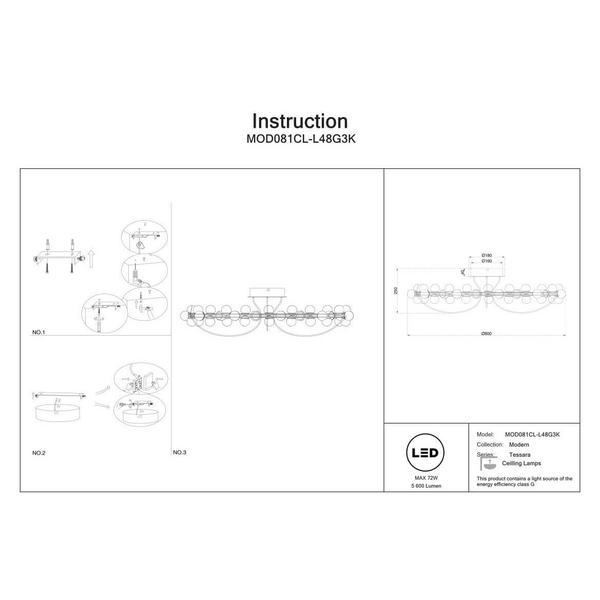 Lampa nasufitowa Tessara MOD081CL-L48G3K LED 72W 3000K bubbles złota biała
