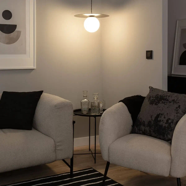 Kulista lampa wisząca Rotonde ABR-LWO-RTO-E14 talerz szklany czarny biały