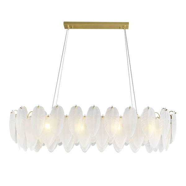 Dekoracyjna lampa wisząca nad wyspę PIUMA ST-6289-10C pióra mosiądz biały