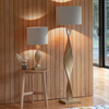 Podłogowa lampa z abażurem Abia 95454 spirala beżowy drewniany