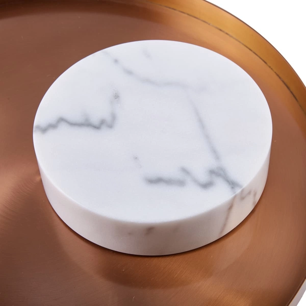 Modernistyczny stolik kawowy COLUMN DP-FA1 white copper Step marmur stał biały miedziany