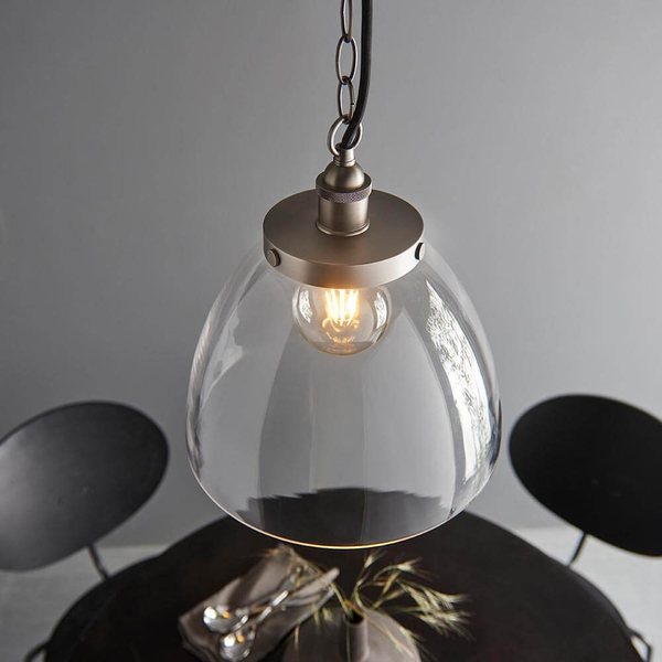 Szklana lampa wisząca Hansen Grand 106896 na łańcuchu srebrna przezroczysta