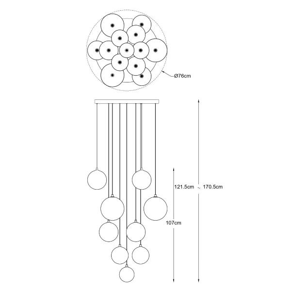 Molekułowa lampa wisząca MILAN P0606-13B-2GAC kulista złota