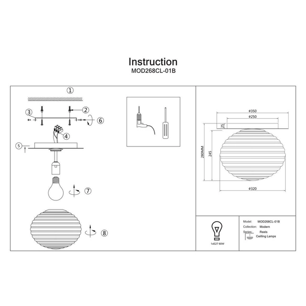 Sufitowa lampa Reels MOD268CL-01B bubble kuchenna czarna przydymiona
