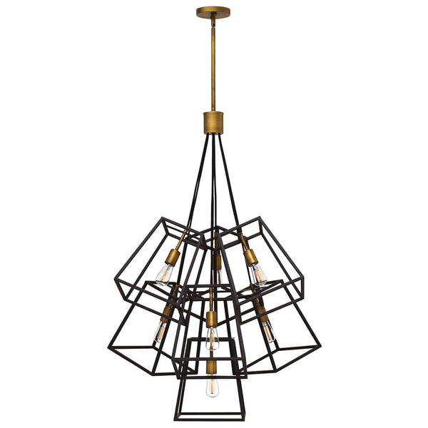 Metalowa lampa wisząca Fulton HK-FULTON-7P loftowa czarna mosiądz