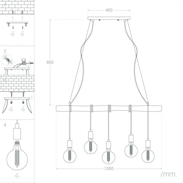 Industrialna wisząca lampa Cerveza ABR-LWL-5XE27 nad wyspę drewniana czarna