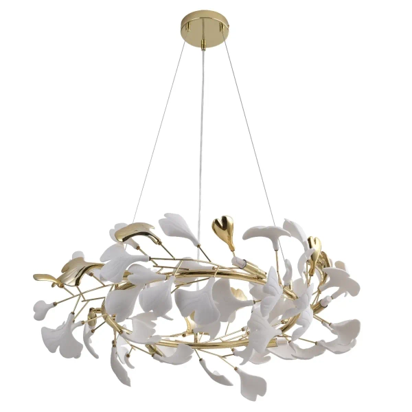 Żyrandol glamour Leaf MD2858-6AS-G ring motyw kwiatów złoty biały