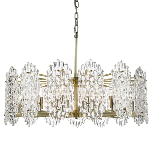 Wisząca lampa glamour Porthos POR1575 kryształowa na łańcuchu mosiądz