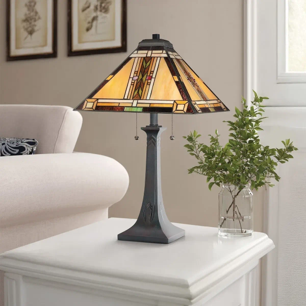 Witrażowa stołowa lampa Navajo QZ-NAVAJO-TL-VB szklana brązowa