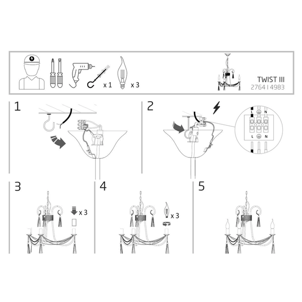 Łańcuchowy żyrandol Twist 4983 świecznikowa metalowa biała złota
