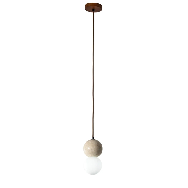 Wisząca lampa Bilo PL0135 Yaskr drewno kamień kula beżowa biała