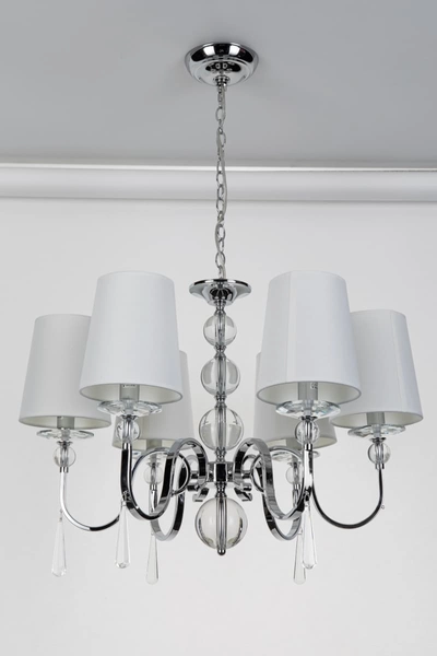 Wisząca lampa glamour do salonu CHARLOTTE P0109 metal tkanina chrom