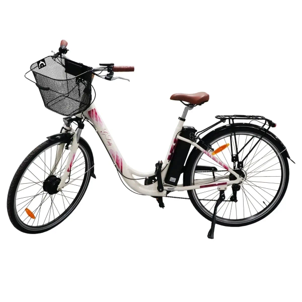 Rower elektryczny z koszykiem Goldbike 326942 28" do 80 km 42V / 2A różowy
