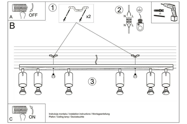 LAMPA sufitowa SL.0732 regulowana OPRAWA listwa SPOT metalowe tuby chrom