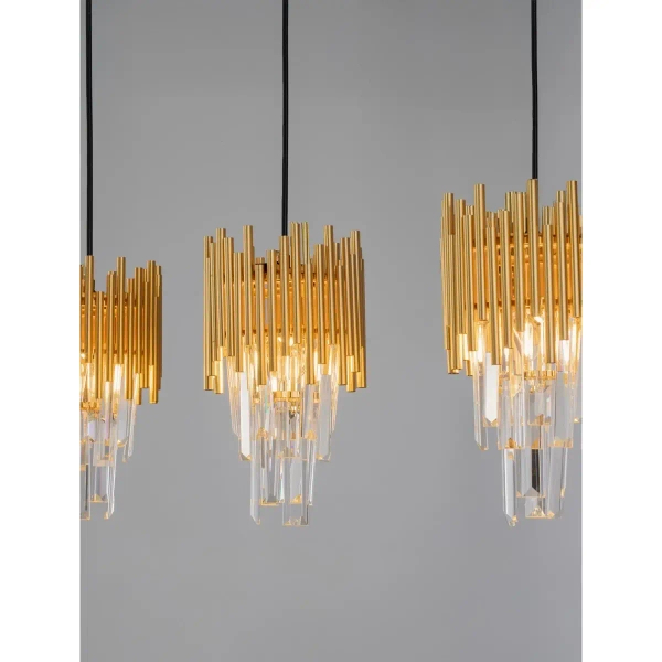 Potrójna lampa wisząca PELAVRO LE45106 crystals nad stół złota