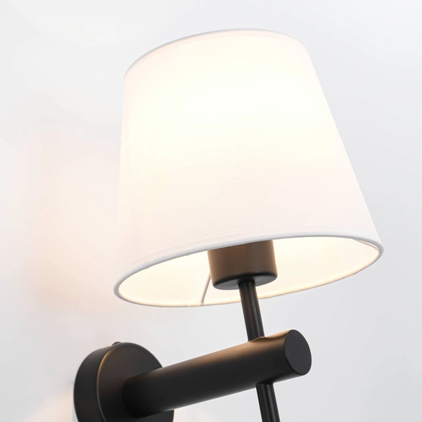 Abażurowa LAMPA ścienna TIVOLI LP-1133/1W BK Light Prestige klasyczna OPRAWA kinkiet na wysięgniku okrągły czarny biały