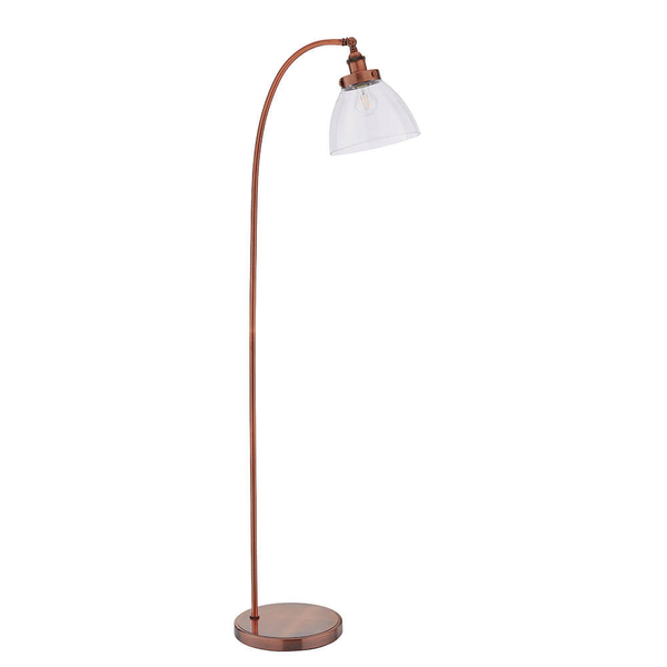 Szklana lampa podłogowa Hansen 77862 do salonu miedziany przezroczysty