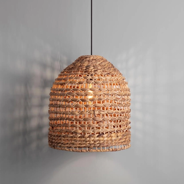 Zwisająca lampa nad stół GUARDIA LE44577 pleciona naturalna czarna