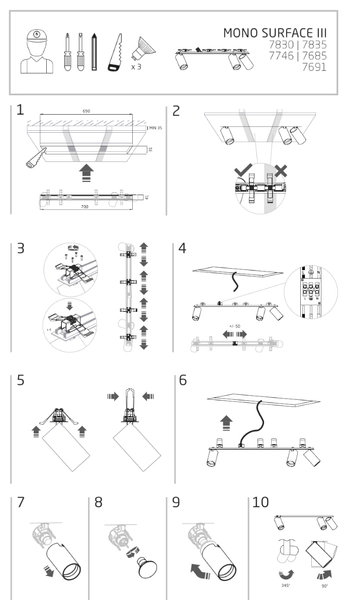 3-punktowa lampa nowoczesna Mono 7835 metalowa listwa czarna