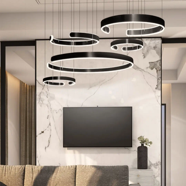 Wisząca lampa pierścieniowa 652 LED 326W 3000-6000K ringi czarne