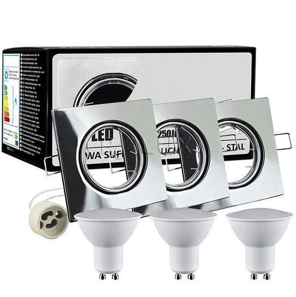 Regulowane LAMPY wpuszczane OLIN 305855 Polux zestaw 3 kwadratowych OPRAW wpusty LED 10,5W 3000K metalowe nikiel