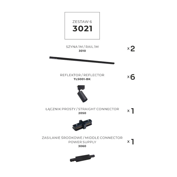 Jednoobwodowy zestaw 6 szynoprzewód 3021 loftowy czarny