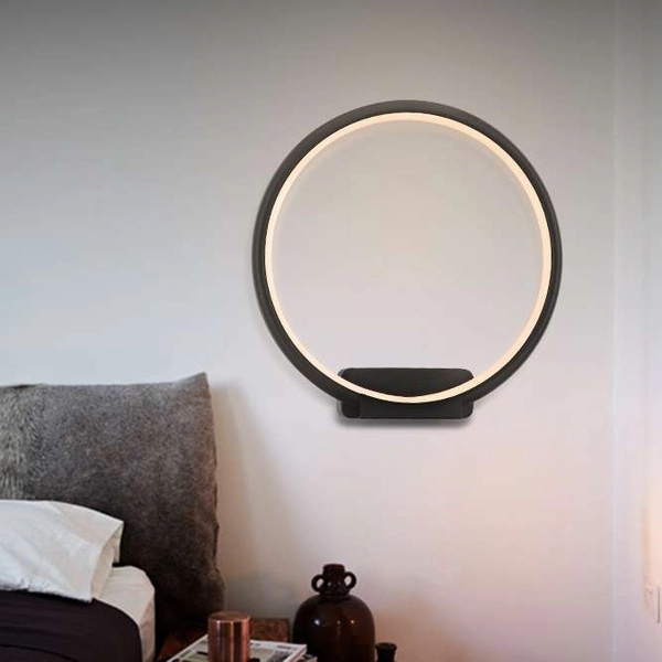 Kinkiet LAMPA ścienna MDECO SLIM/000101/3000/B okrągła OPRAWA metalowa LED 18W 3000K pierścień ring czarny