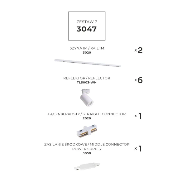 Sufitowy zestaw szynowy 3047 jednoobwodowy metalowy biały