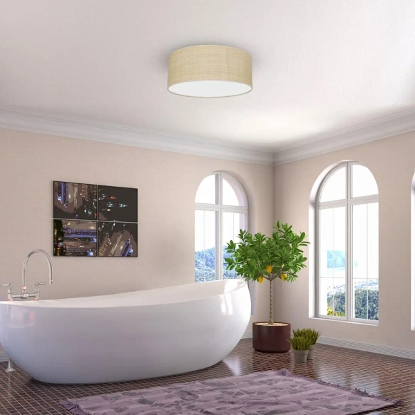 Skandynawski plafon MARSHALL MLP7487 okrągły rattan biały beżowy