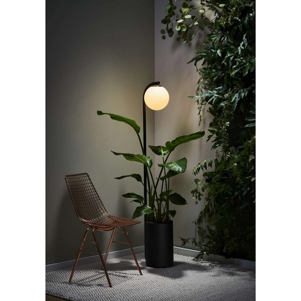 Stojąca LAMPA dekoracyjna BOTANICA 40851105 Kaspa podłogowa OPRAWA metalowa doniczka szklana kula ball czarna