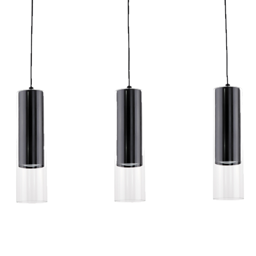 Wiszące tuby salonowe Manacor LP-232/3L BK Light Prestige czarna szklana lampa