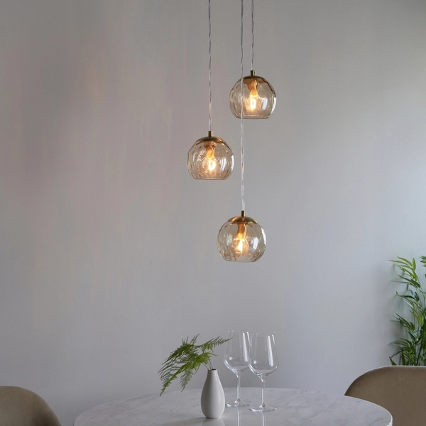 Żyrandol szklany Dimple 91971 Endon kaskada klosze potrójne mosiądz