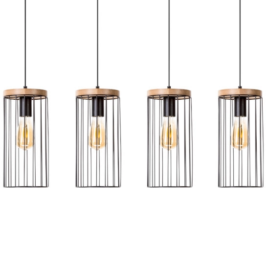 Industrialna lampa wisząca TIMEO 19619404 metalowa druciak drewno czarny