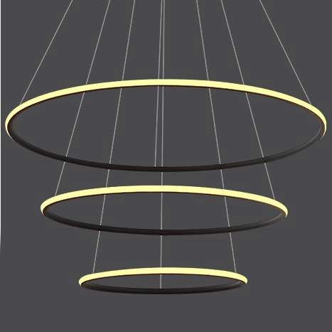 Okrągła LAMPA wisząca SLIM/000022/3000/B MDECO metalowa OPRAWA zwis LED 93W 3000K pierścienie czarne