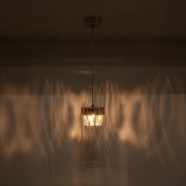 Lampa wisząca GEM P0389-01D-F7AC tuba szklany złota przezroczysta