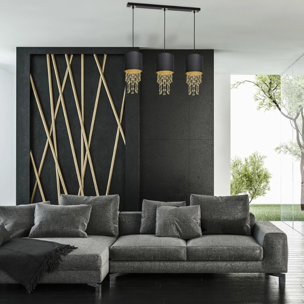 LAMPA wisząca ALMERIA MLP64400 Milagro abażurowa OPRAWA crystal glamour ZWIS kryształki czarne złote