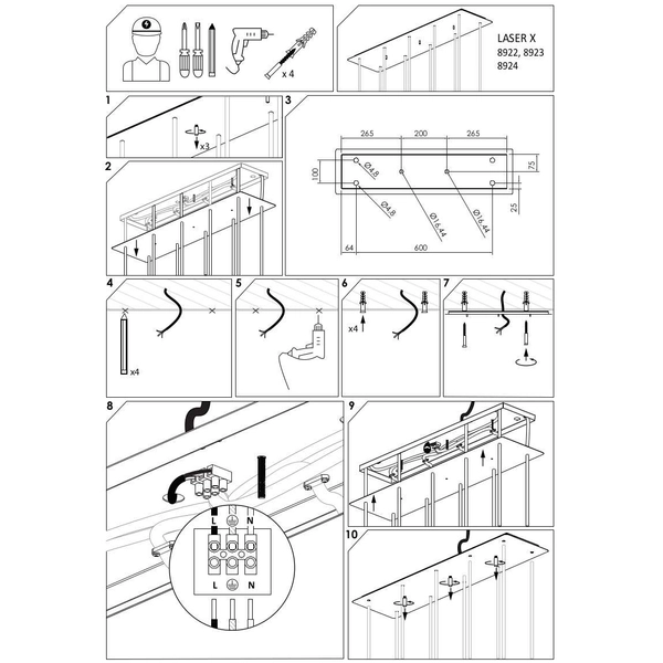 LAMPA wisząca LASER 8923 Nowodvorski prostokątna OPRAWA metalowy ZWIS tuby czarne