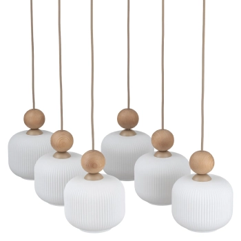 Salonowa lampa wisząca Ballo 11052 drewniana kulista biała beżowa