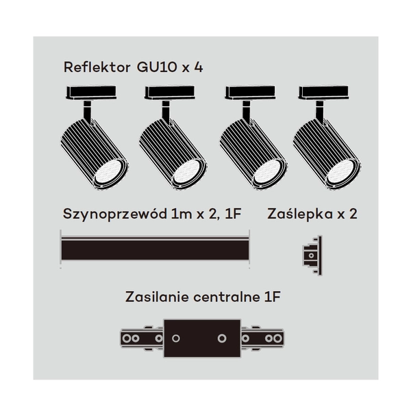 System szynowy Tokio LP-787 SET 1F WH regulowany reflektorki 1-fazowy białe