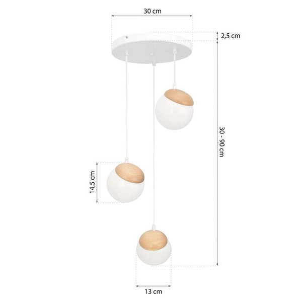 Loftowa LAMPA wisząca SFERA WOOD MLP5425 Milagro skandynawska OPRAWA szklane kule ZWIS kaskada biała drewno