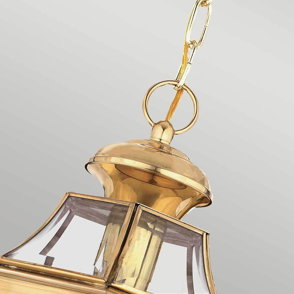 Balkonowa lampa wisząca Newbury QZ-NEWBURY8-M-PB Quoizel IP44 przezroczysta mosiądz